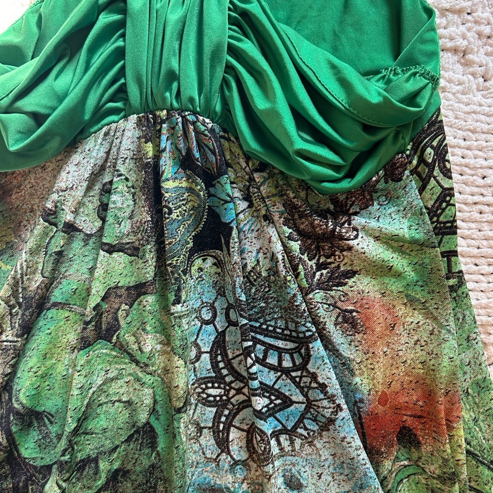 Y2K Young & Joy Green Paisley Halter Midi Dress - Picture 5 of 5